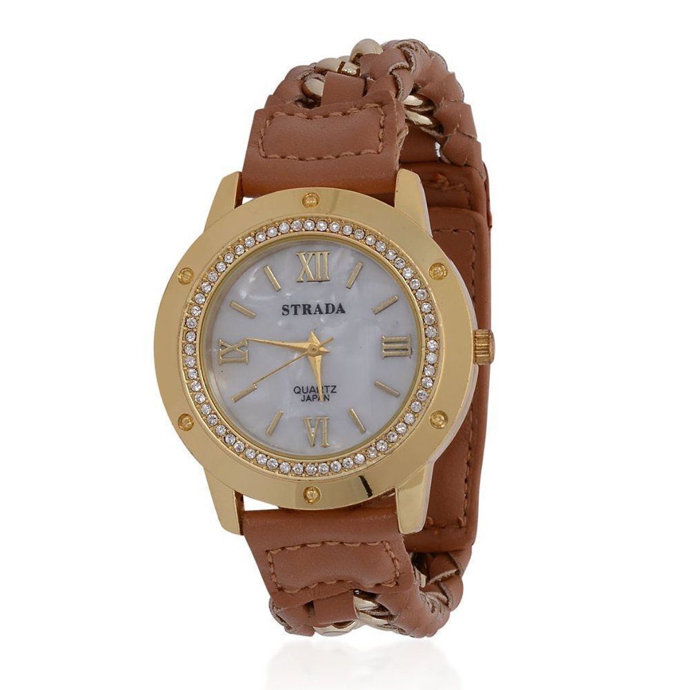 STRADA Watch Austrian Crystal Camel Faux Leather